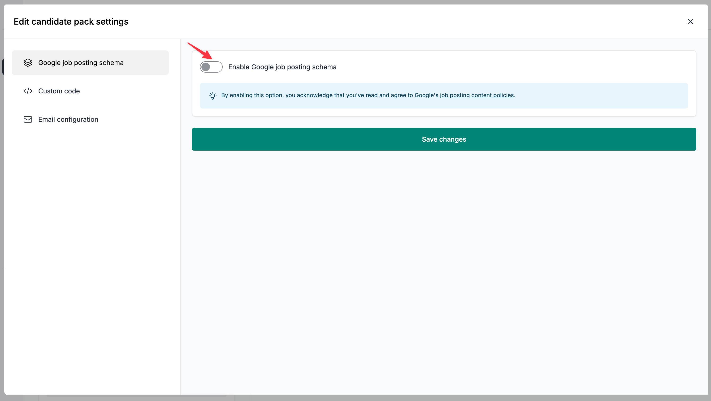 Enable Google job posting schema toggle